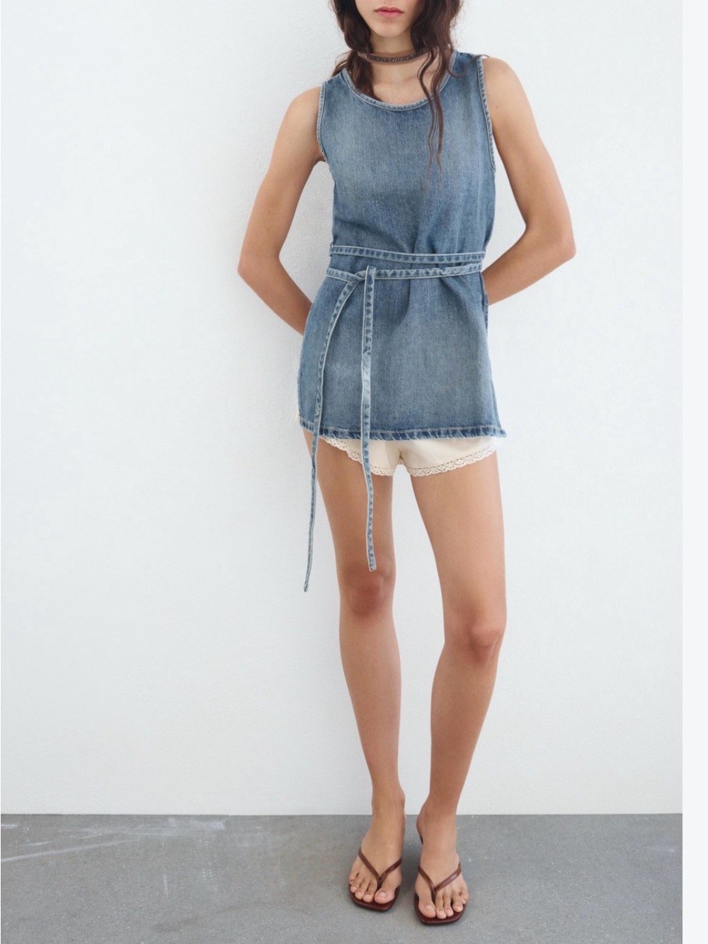 Zara Denim Long Belted Tunic Top M